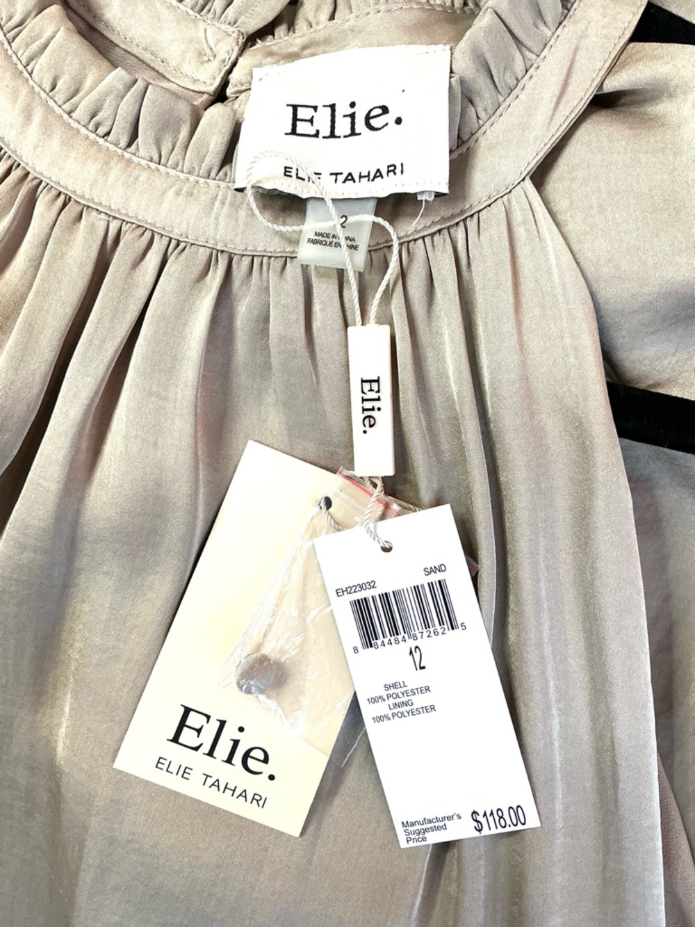 NWT Elie Tahari | Ruffled Halter Maxi Dress Soft Beige Champagne Size 12 - Picture 3 of 9
